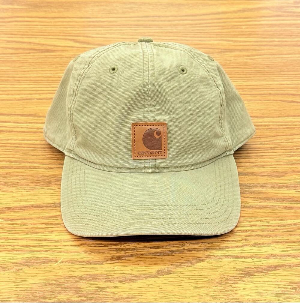 Carhartt Sage Green Canvas Logo Cap Leather Patch Adjustable Hat 100141 OSFM